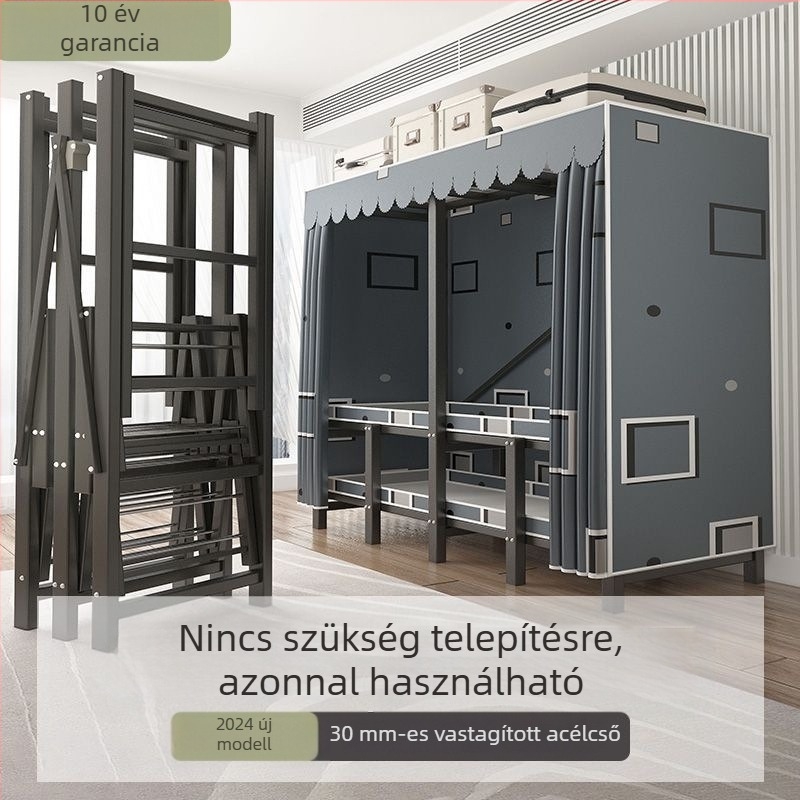 Összeszerelés nélkül használható ruhásszekrény, vastagított hajtogatható textil ruhásszekrény acélvázú, masszív és tartós