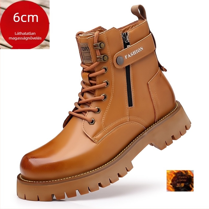 3513 Katonai stílusú Martin bakancs férfiaknak, magas, téli fleece-bélésű, mindennapi bőr munkás bakancs