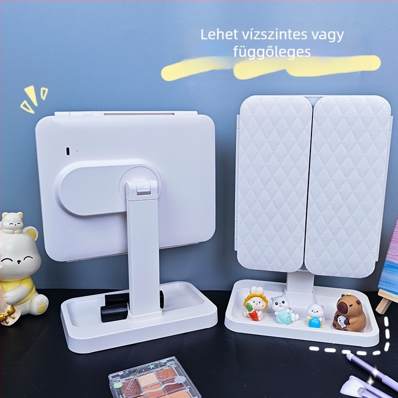 Kihúzható asztali LED sminktükör világítással és tároló dobozzal