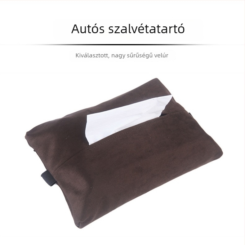 Autóba szánt zsebkendő-tartó velúr textúrájú plüssből, függő kialakítás