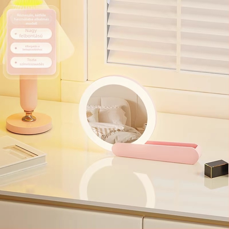LED hordozható sminktükör HD kijelzővel, intelligens összecsukható, világító, kézben tartható – nőknek
