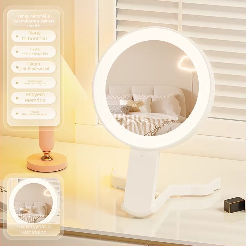LED hordozható sminktükör HD kijelzővel, intelligens összecsukható, világító, kézben tartható – nőknek
