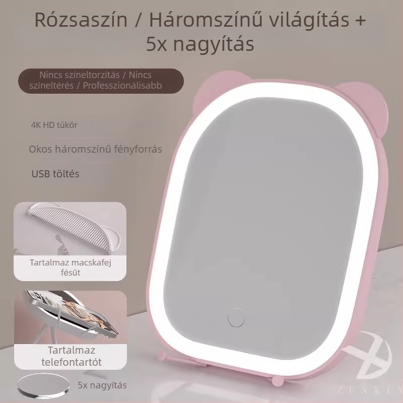 LED sminktükkör asztali világítással, otthoni használatra