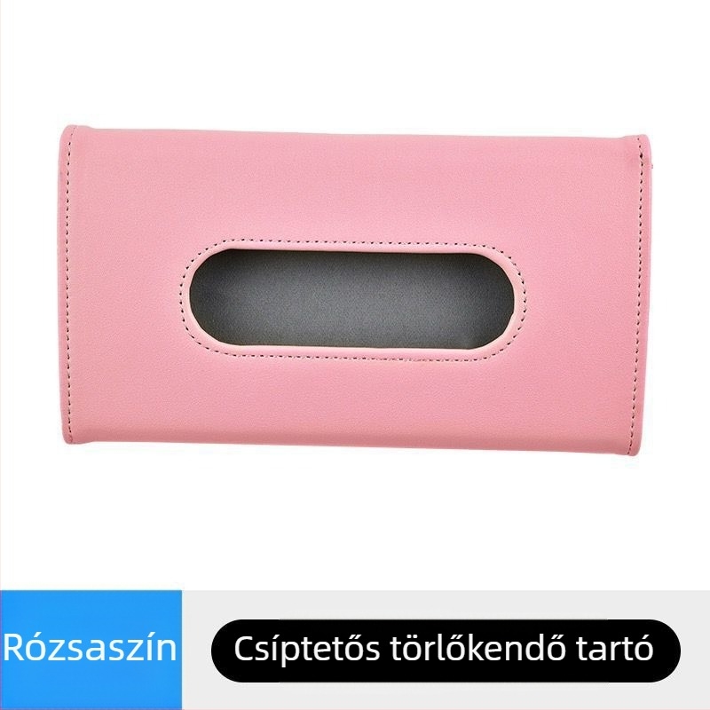 Bőr autó törlőkendő tartó, akasztós kivitel, kompatibil a napellenzővel, az ülés hátával és a tetőablakkal — belső autó kiegészítő