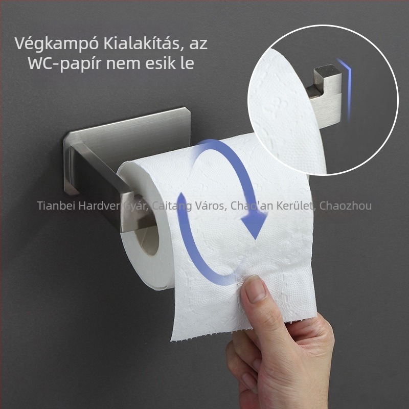 304 rozsdamentes acél papírtörlő-tartó a fürdőszobába, fúrás nélküli ragasztás, kefés felület