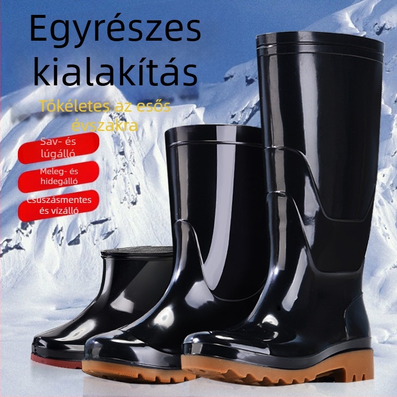 Férfiaknak magas szárú esőcsizmák, vízálló gumicsizmák, divatos esőcipő, konyhai munka cipő, csúszásmentes