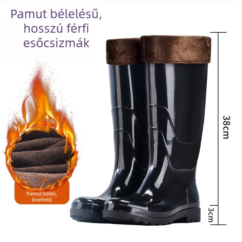Férfiaknak magas szárú esőcsizmák, vízálló gumicsizmák, divatos esőcipő, konyhai munka cipő, csúszásmentes