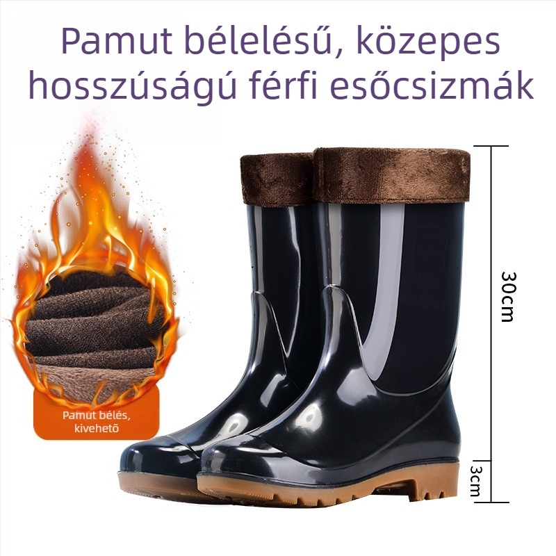 Férfiaknak magas szárú esőcsizmák, vízálló gumicsizmák, divatos esőcipő, konyhai munka cipő, csúszásmentes