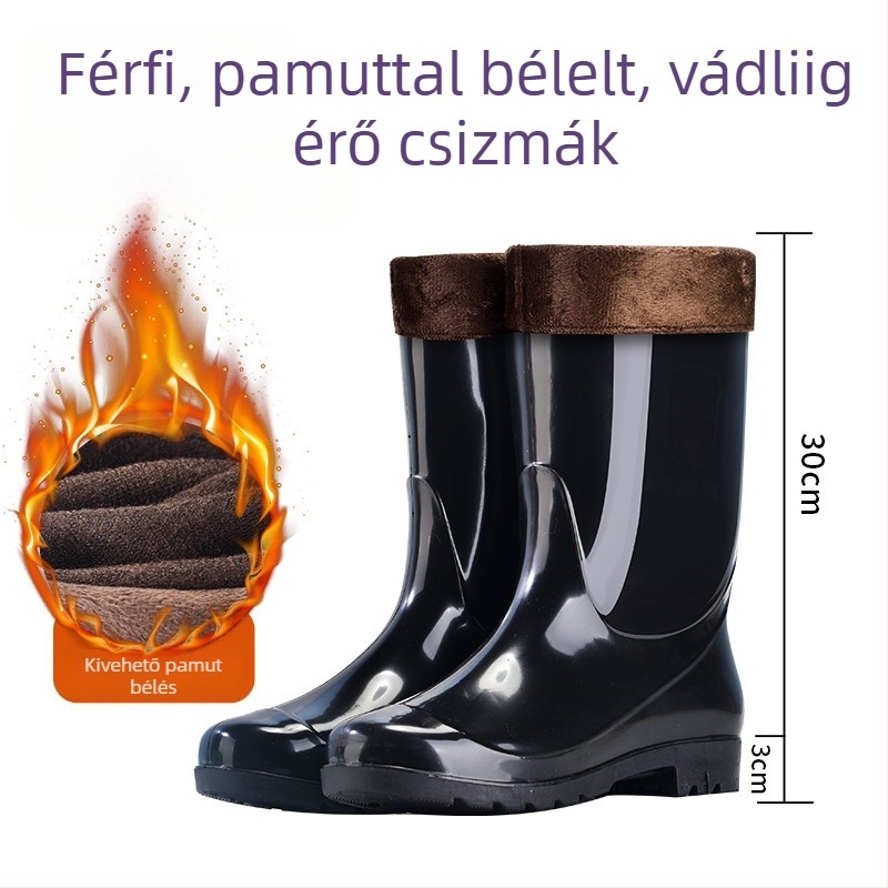 Férfiaknak magas szárú esőcsizmák, vízálló gumicsizmák, divatos esőcipő, konyhai munka cipő, csúszásmentes