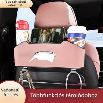 Bőr autó hátsó ülés szervező zsebkendő tartóval és pohártartóval