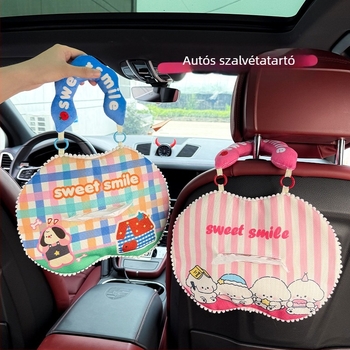 Autóba akasztható szalvétatartó, aranyos mesefigurás textil