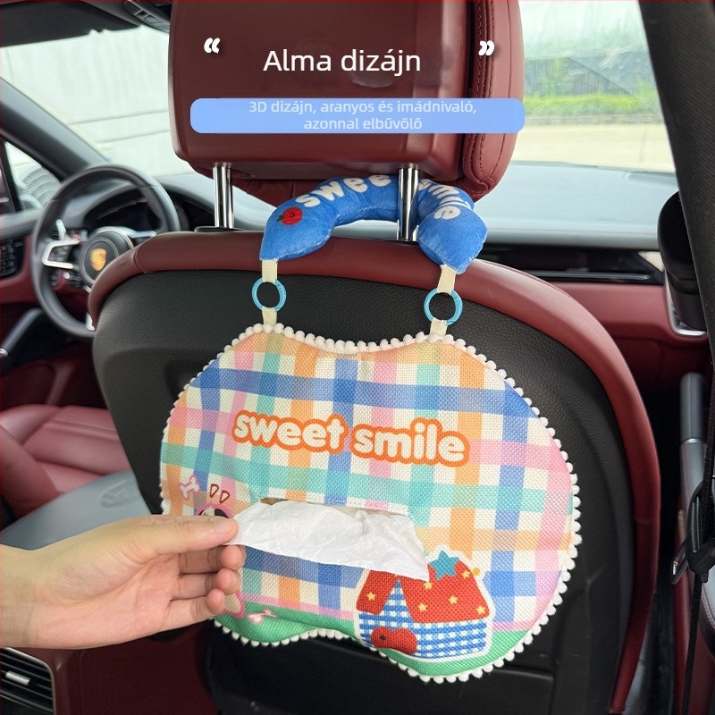 Autóba akasztható szalvétatartó, aranyos mesefigurás textil