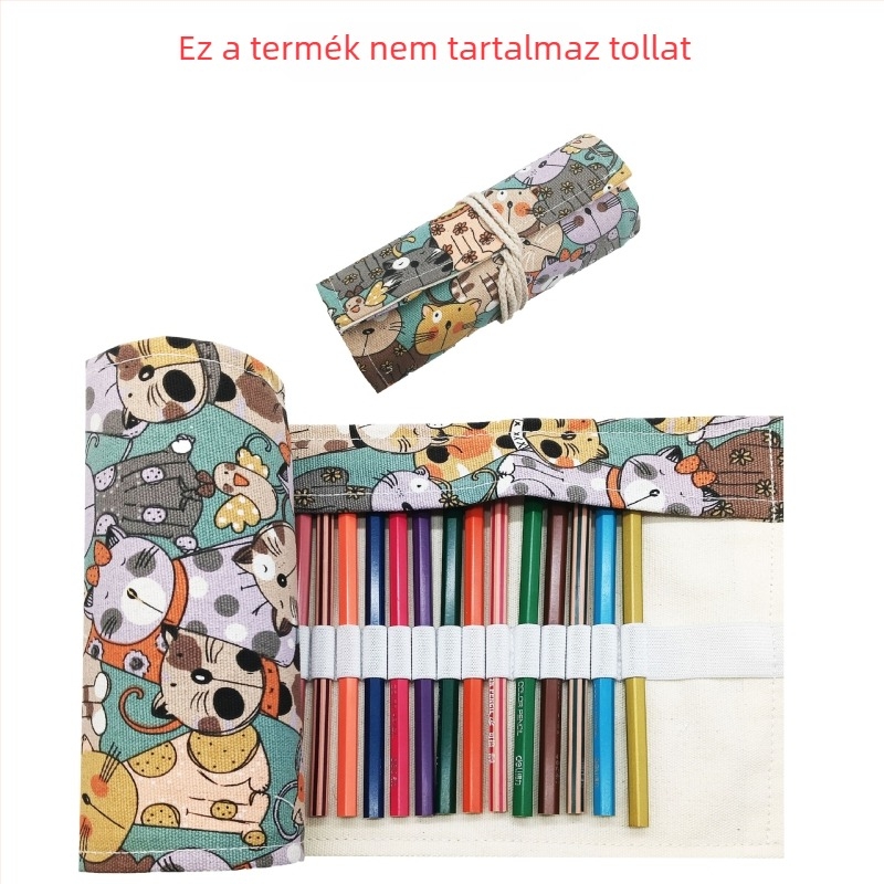 Többfunkciós kézzel készített roll-up tolltartó, nagy kapacitású, vászonból készült, tároló színes ceruzákhoz és skicc-markerekhez