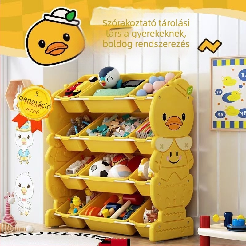 6-szintes műanyag gyerekjáték tároló állvány, padlón álló rendező fiókkal