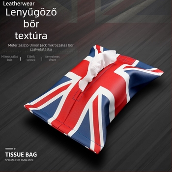 BMW Mini autóhoz készült bőr zsebkendő tartó Union Jack mintával
