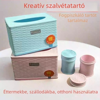 Kör alakú papírzsebkendő-doboz imitált rattan mintával, asztali használatra, vízálló, modern dizájn