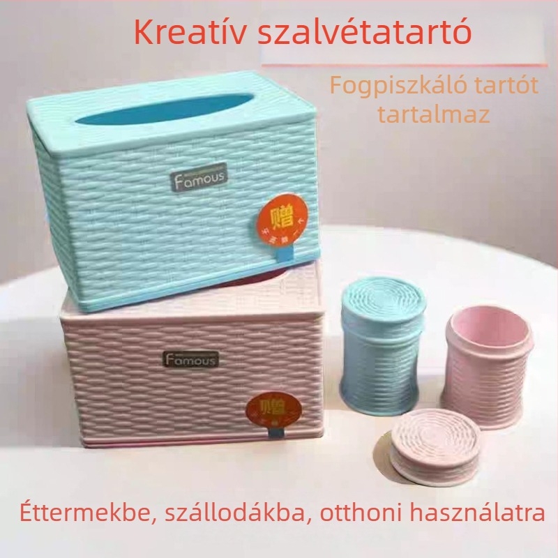 Kör alakú papírzsebkendő-doboz imitált rattan mintával, asztali használatra, vízálló, modern dizájn