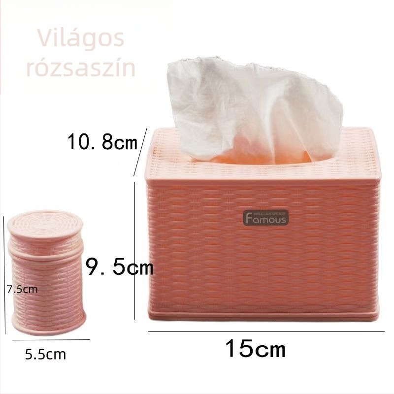 Kör alakú papírzsebkendő-doboz imitált rattan mintával, asztali használatra, vízálló, modern dizájn