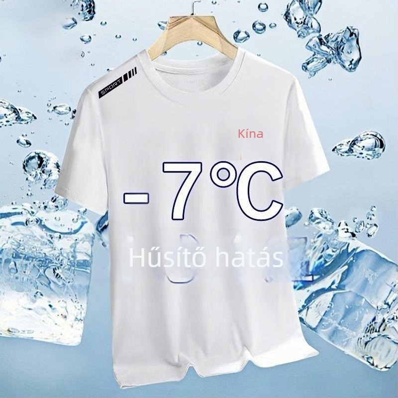 Férfiaknak szóló rövid ujjú Ice Silk póló, kerek nyak, laza szabás, nyár 2025
