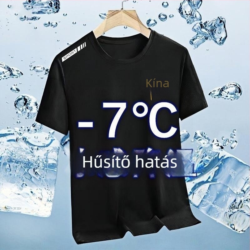 Férfiaknak szóló rövid ujjú Ice Silk póló, kerek nyak, laza szabás, nyár 2025