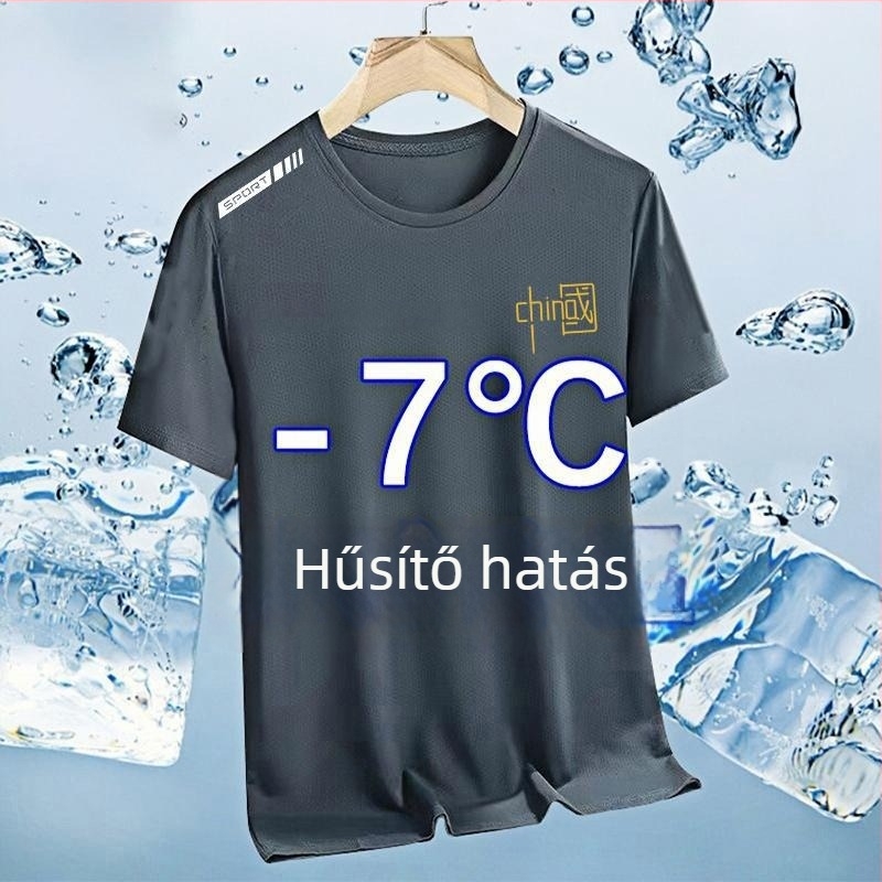 Férfiaknak szóló rövid ujjú Ice Silk póló, kerek nyak, laza szabás, nyár 2025