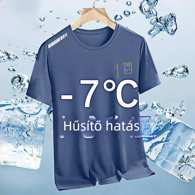 Férfiaknak szóló rövid ujjú Ice Silk póló, kerek nyak, laza szabás, nyár 2025