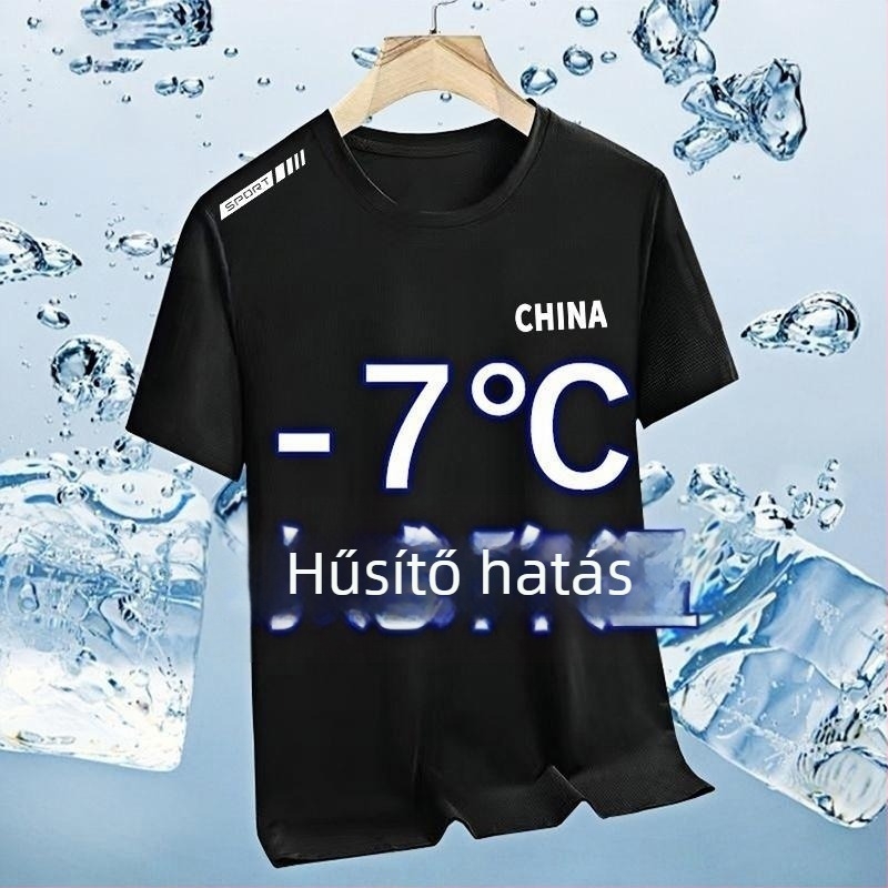 Férfiaknak szóló rövid ujjú Ice Silk póló, kerek nyak, laza szabás, nyár 2025
