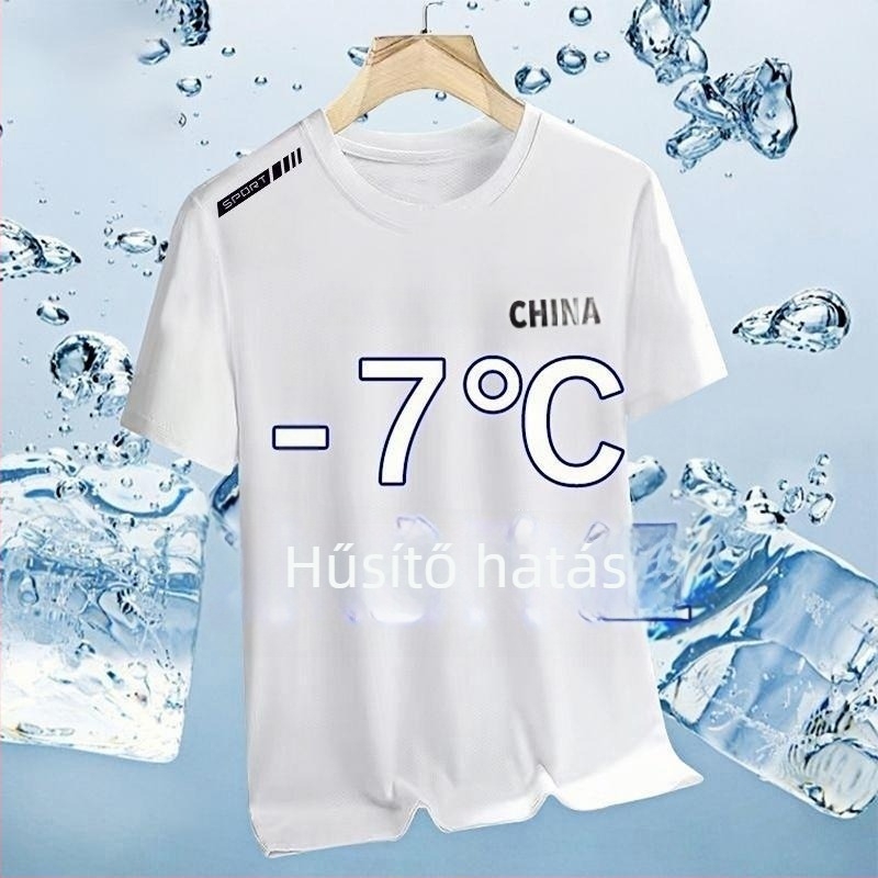 Férfiaknak szóló rövid ujjú Ice Silk póló, kerek nyak, laza szabás, nyár 2025