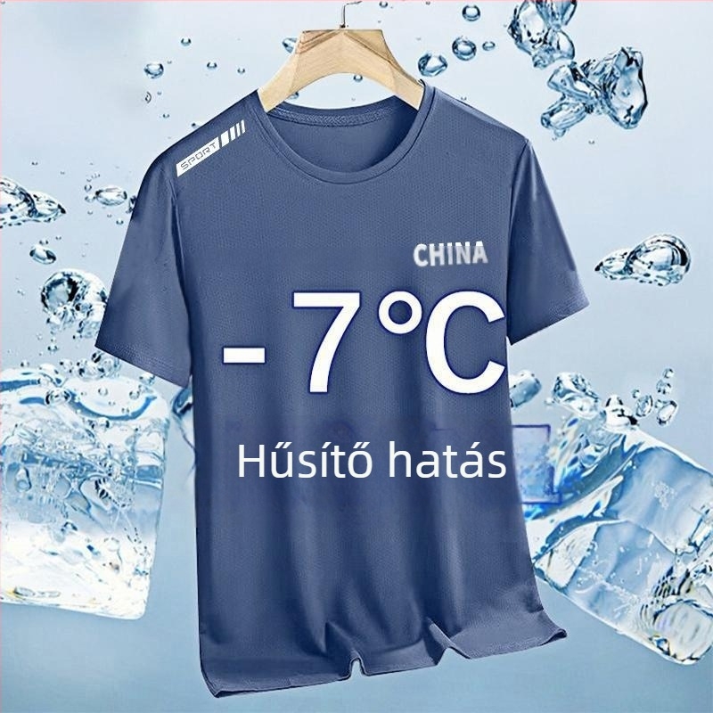 Férfiaknak szóló rövid ujjú Ice Silk póló, kerek nyak, laza szabás, nyár 2025