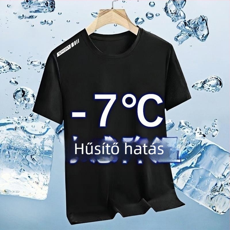 Férfiaknak szóló rövid ujjú Ice Silk póló, kerek nyak, laza szabás, nyár 2025