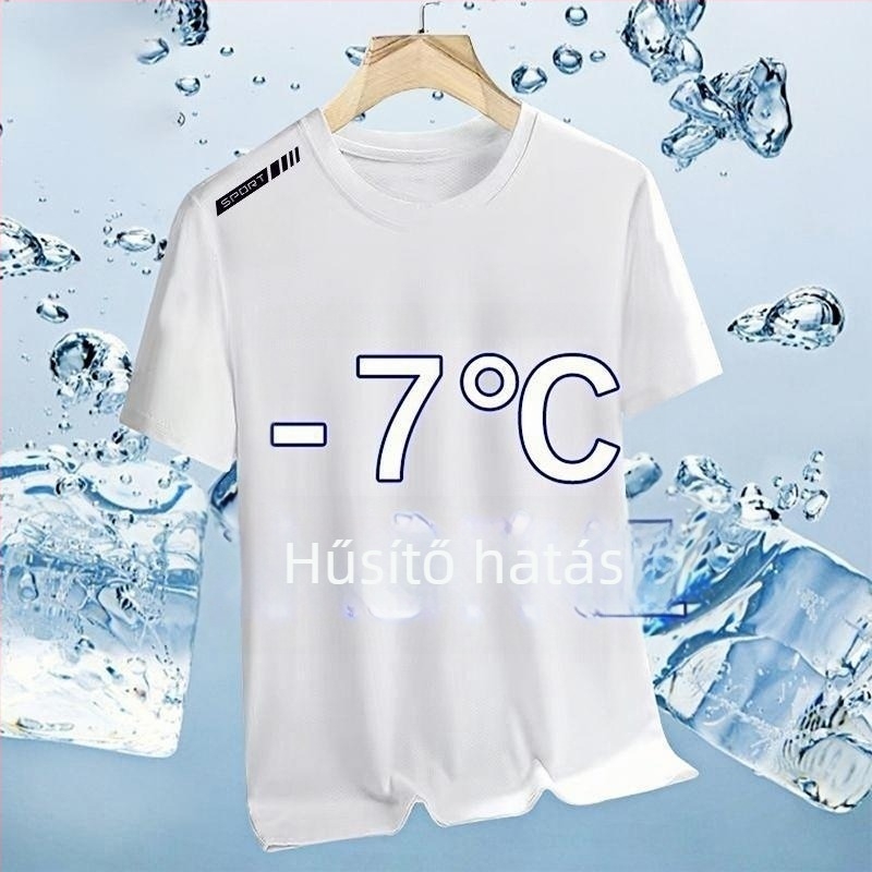 Férfiaknak szóló rövid ujjú Ice Silk póló, kerek nyak, laza szabás, nyár 2025