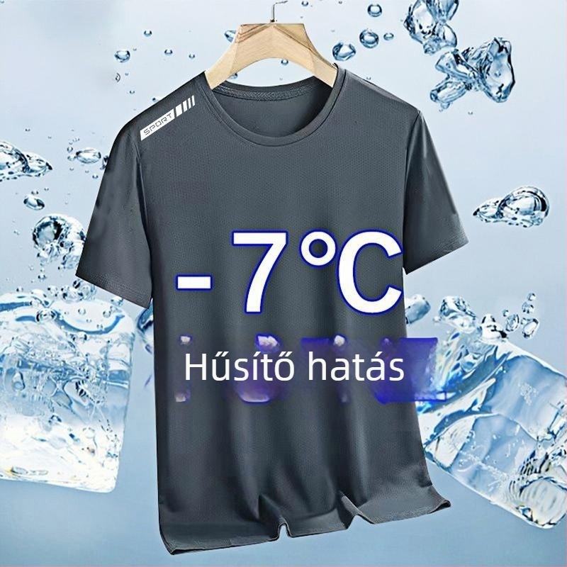 Férfiaknak szóló rövid ujjú Ice Silk póló, kerek nyak, laza szabás, nyár 2025