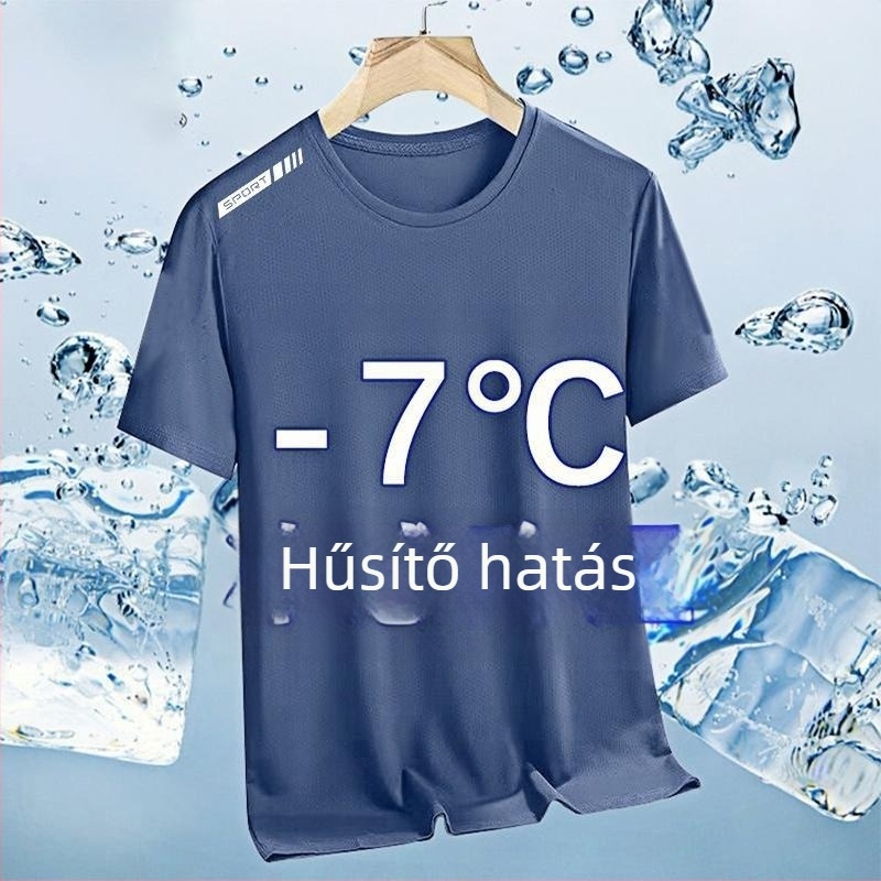 Férfiaknak szóló rövid ujjú Ice Silk póló, kerek nyak, laza szabás, nyár 2025