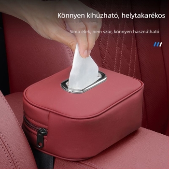 Autózsepi tartó bőrrel, hevederrel, hátsó ülés támla mögötti zsepi tartó, autó belső kiegészítő