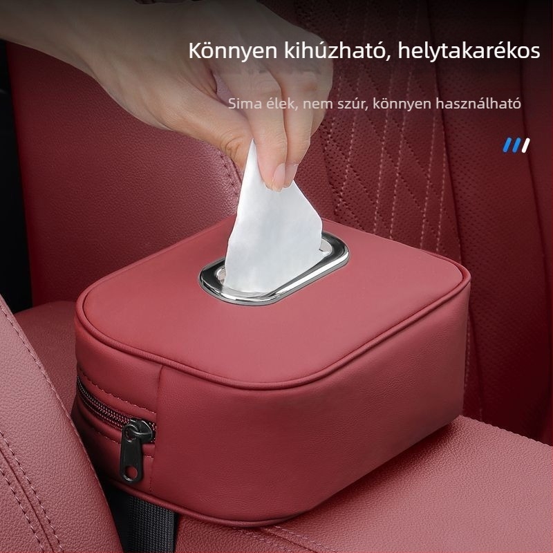 Autózsepi tartó bőrrel, hevederrel, hátsó ülés támla mögötti zsepi tartó, autó belső kiegészítő