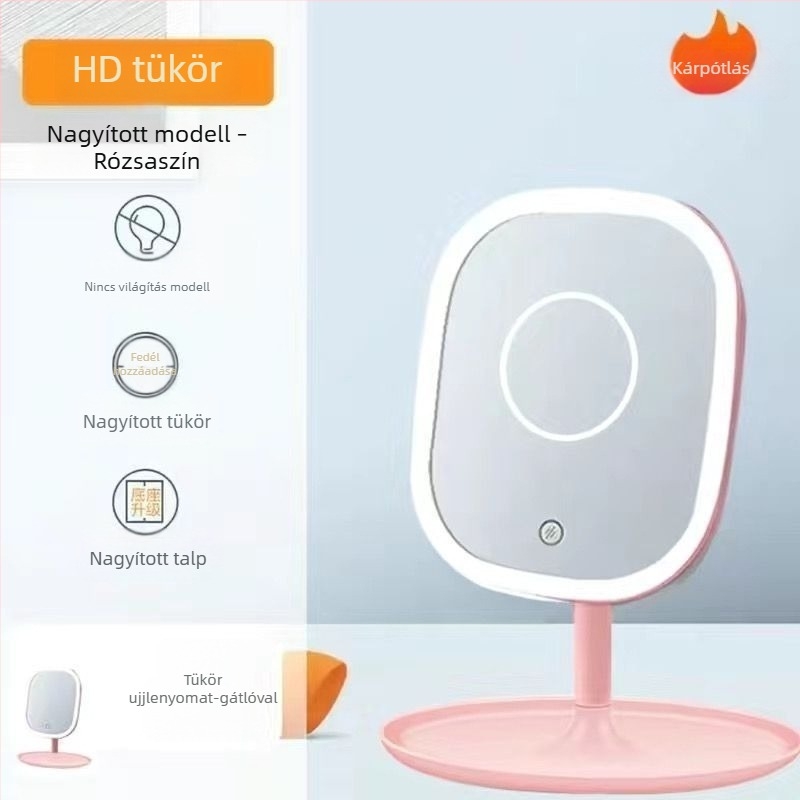 LED-es sminktükör világítással, asztali kompakt sminktükör