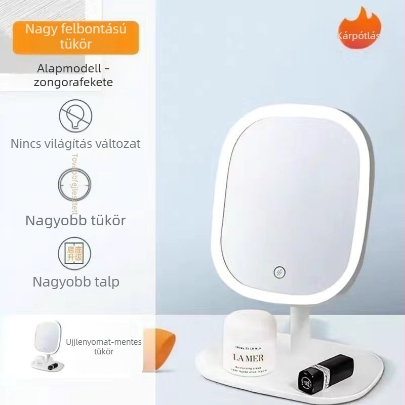 LED-es sminktükör világítással, asztali kompakt sminktükör