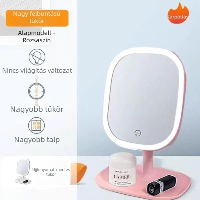 LED-es sminktükör világítással, asztali kompakt sminktükör