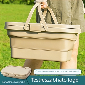 Összecsukható kültéri piknik kosár, hordozható kemping- és utazási tároló kosár, többfunkciós műanyag kosár