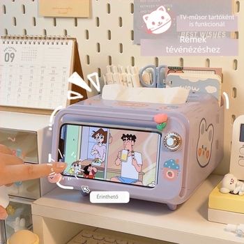 Minimalista televíziós zsebkendő-doboz multifunkciós asztali tartóval, telefontartóval és tárolóval, tolltartó.