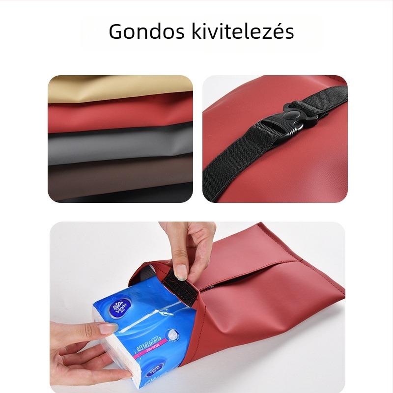 Bőr autózsebkendő-doboz, függő zsebkendő tasak az ülés hátuljához és a karfához