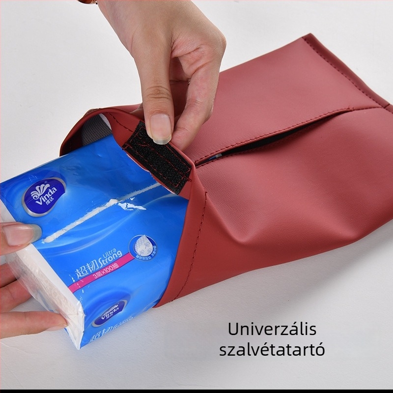 Bőr autózsebkendő-doboz, függő zsebkendő tasak az ülés hátuljához és a karfához