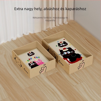 Színes nyomtatású sisal macskapiszkáló tábla integrált macskafekhellyel, téglalap alakú kartondoboz cserélhető maggal, dopamin dizájn
