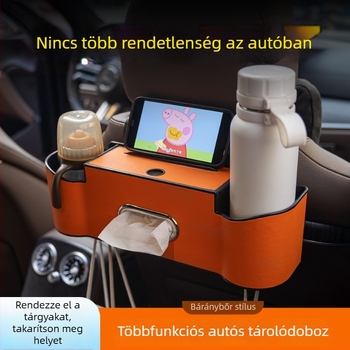 Sokoldalú műanyag hátsó üléshez tartozó szervező – papírzsebkendő tartó, pohártartó és tároló az autóhoz
