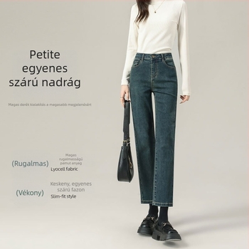 Alacsony termetű nőknek, egyenes szabású farmernadrág, magas derekú, 9/10 hossz, cigaretta fazon, vintage denim 2025