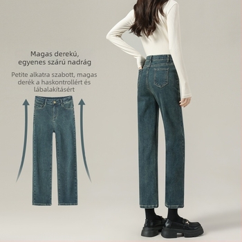 Alacsony termetű nőknek, egyenes szabású farmernadrág, magas derekú, 9/10 hossz, cigaretta fazon, vintage denim 2025