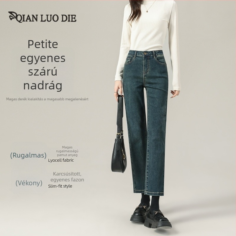 Alacsony termetű nőknek, egyenes szabású farmernadrág, magas derekú, 9/10 hossz, cigaretta fazon, vintage denim 2025