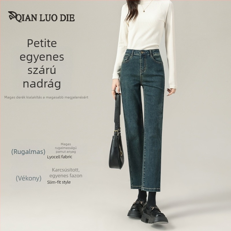 Alacsony termetű nőknek, egyenes szabású farmernadrág, magas derekú, 9/10 hossz, cigaretta fazon, vintage denim 2025