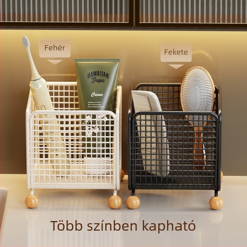 Minimalista vasból készült fürdőszobai tárolókosár fogkefékhez, arcmaszkokhoz és kozmetikumokhoz