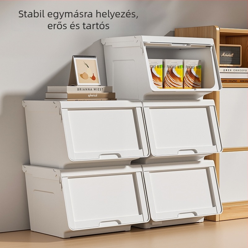 Otthoni tároló doboz felnyíló tetővel, ruhák és játékok rendezője, műanyag tároló szekrény fiókos kivitelben